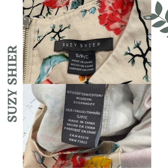🛍️3/$40 Suzy Shier Sleeveless Floral Dress w Tie Waist Fitted Cream Print Small - Picture 8 of 8